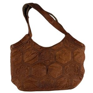 Lucky Brand Vintage Inspired Leather Hobo Bag Floral Embroidered Purse